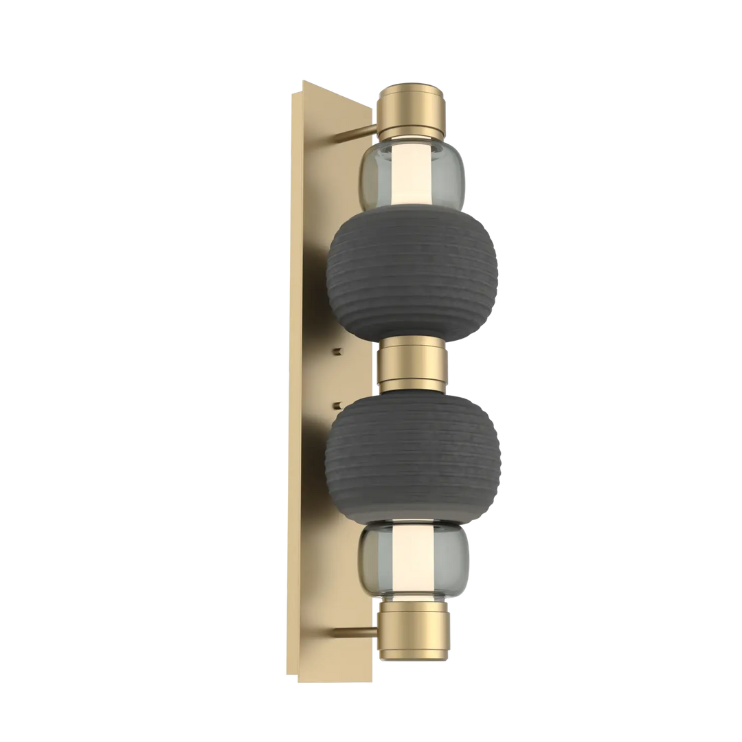 Hammerton Studio Torno Mandrel Sconce Gilded Brass / Double / Smoke / Charcoal Ceramic