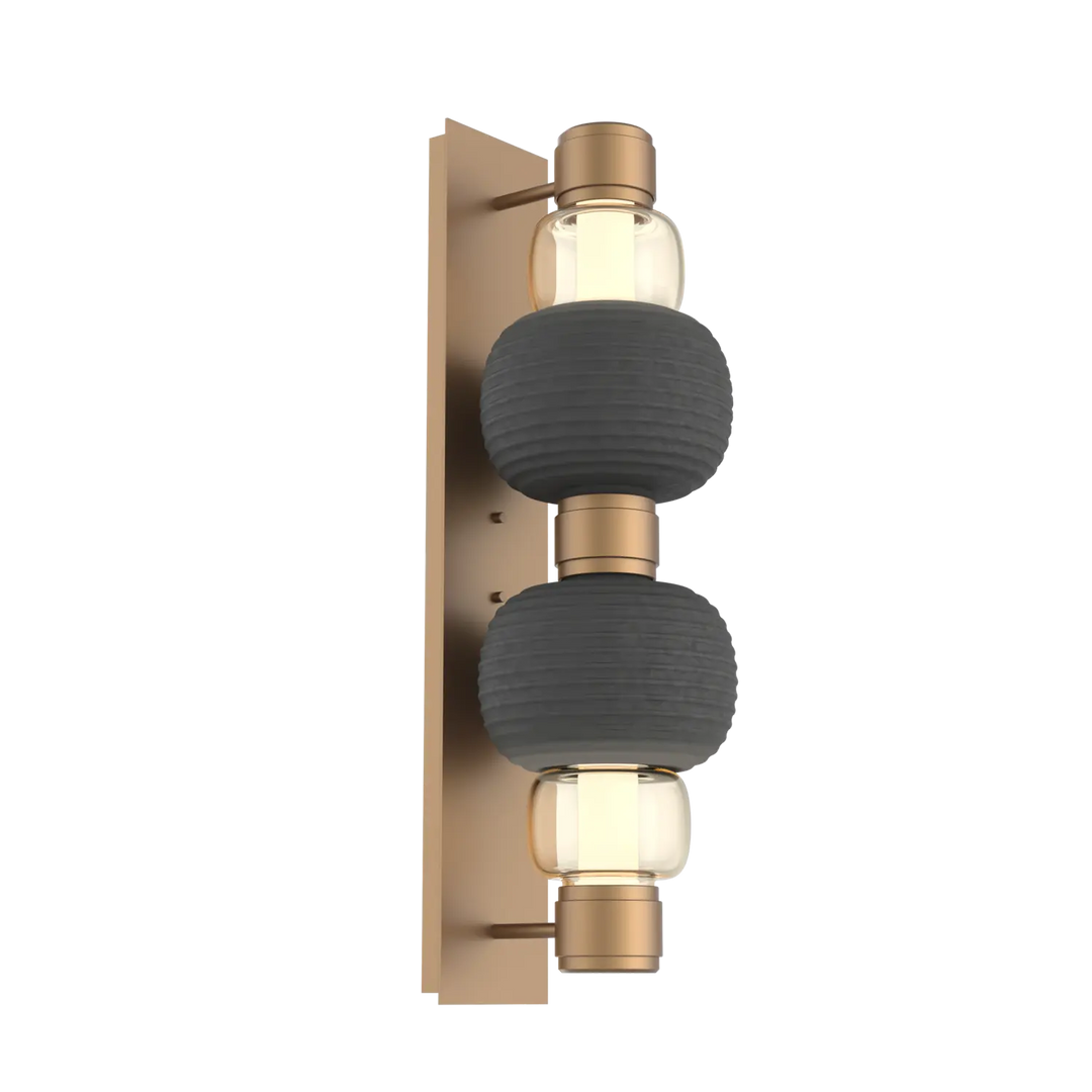 Hammerton Studio Torno Mandrel Sconce Novel Brass / Double / Amber / Charcoal Ceramic