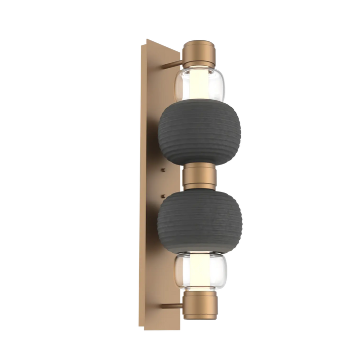 Hammerton Studio Torno Mandrel Sconce Novel Brass / Double / Clear / Charcoal Ceramic
