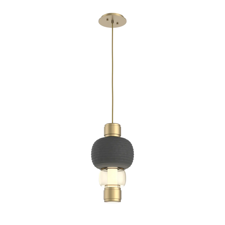 Hammerton Studio Torno Mandrel Pendant Gilded Brass / Single / Amber / Charcoal Ceramic