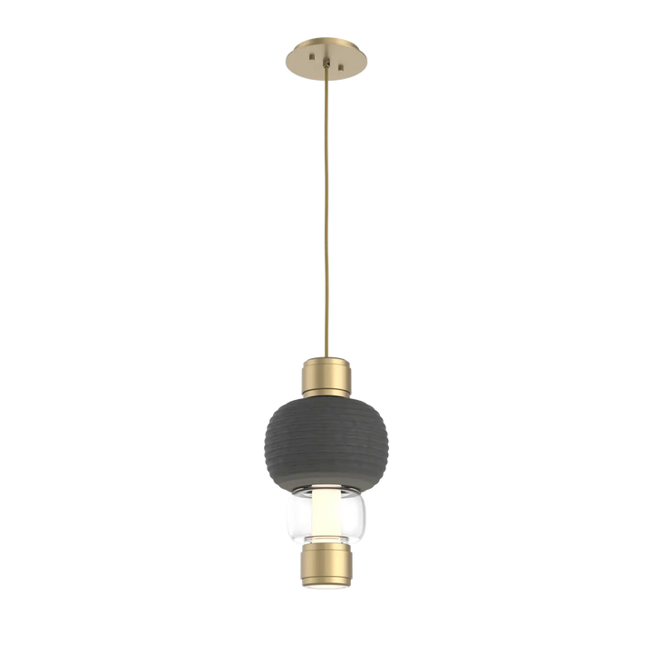 Hammerton Studio Torno Mandrel Pendant Gilded Brass / Single / Clear / Charcoal Ceramic