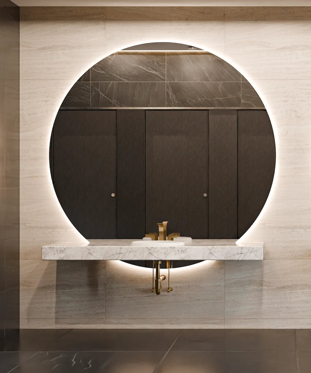 Electric Mirror Luna round LED lighted mirror with wall glow