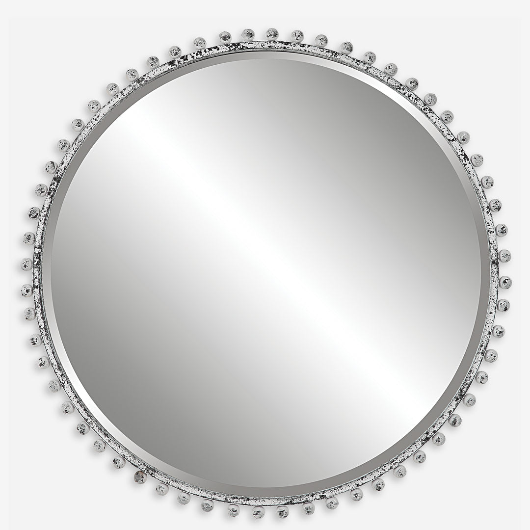 Uttermost Taza Aged White Round Mirror Mirrors Uttermost   