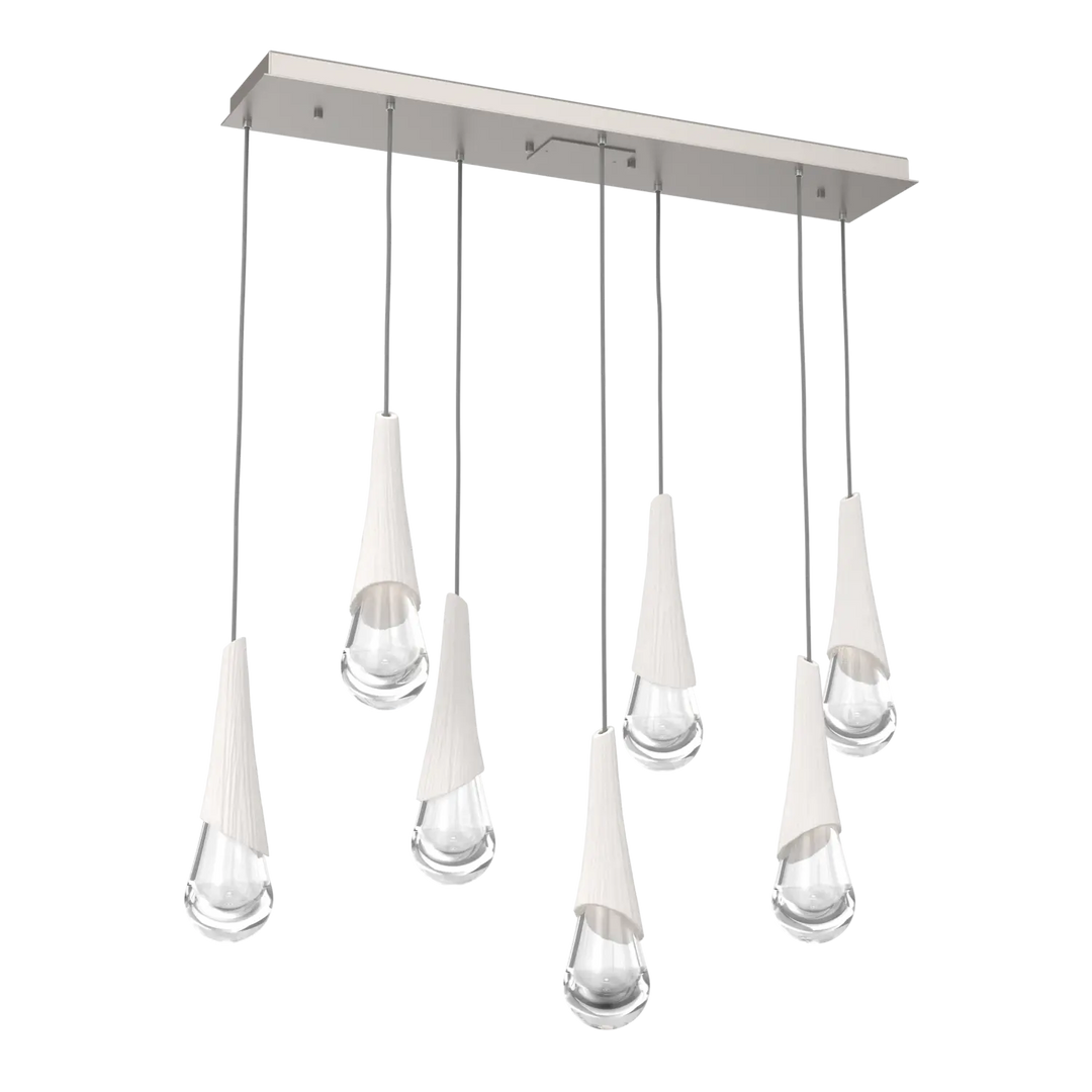 Hammerton Studio Hailstone Linear Multi-Pendant Chandelier Beige Silver / 7-Piece / Chalk Ceramic