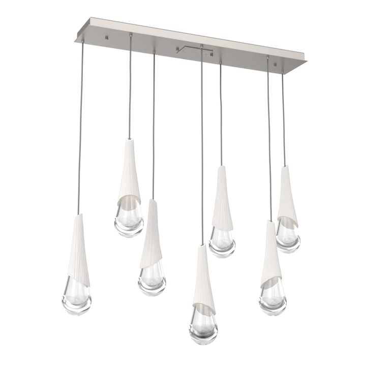 Hammerton Studio Hailstone Linear Multi-Pendant Chandelier Beige Silver / 7-Piece / Chalk Ceramic