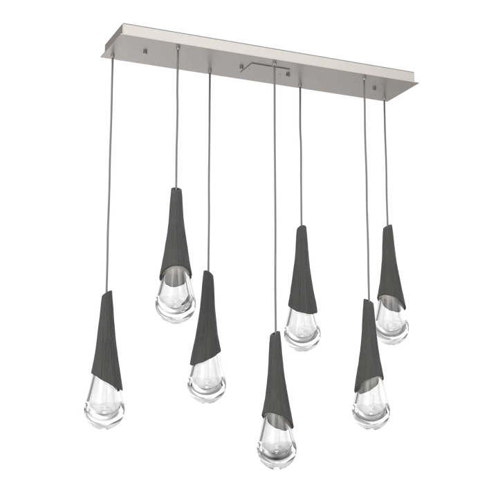 Hammerton Studio Hailstone Linear Multi-Pendant Chandelier Beige Silver / 7-Piece / Charcoal Ceramic