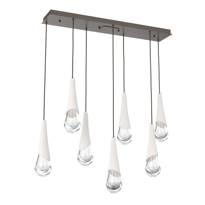 Hammerton Studio Hailstone Linear Multi-Pendant Chandelier Flat Bronze / 7-Piece / Chalk Ceramic