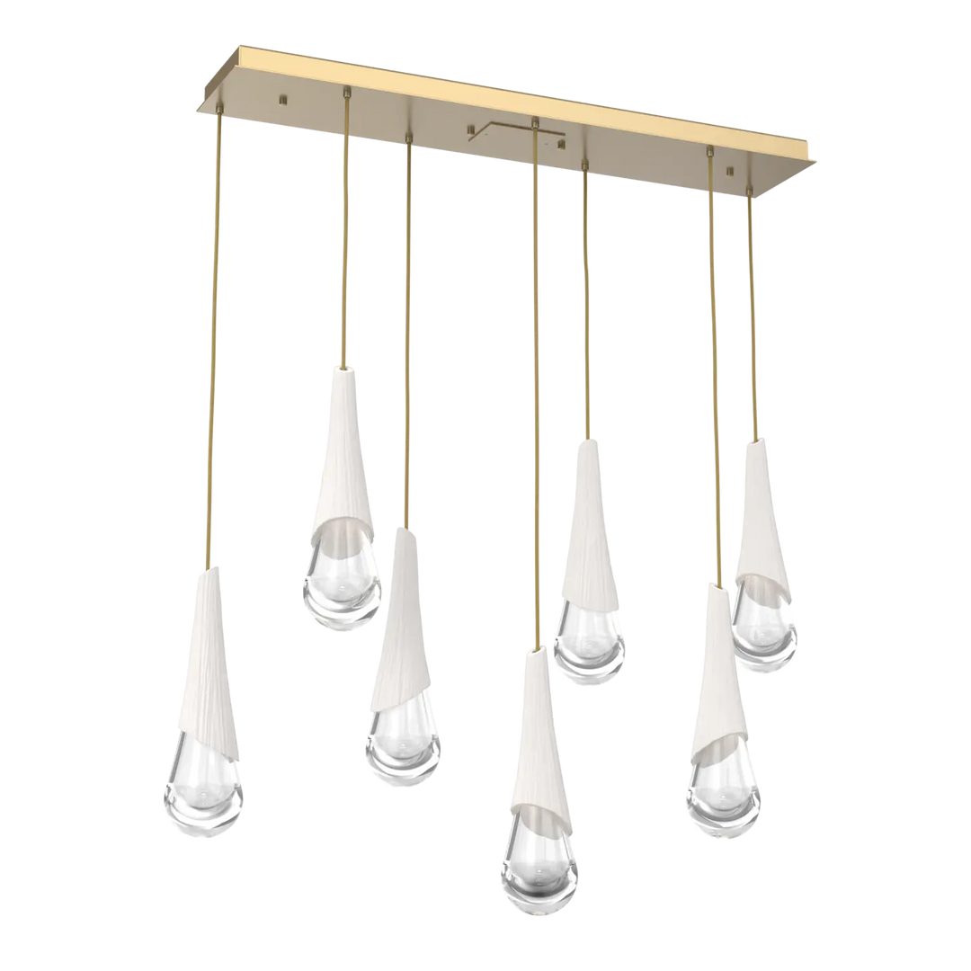 Hammerton Studio Hailstone Linear Multi-Pendant Chandelier Gilded Brass / 7-Piece / Chalk Ceramic