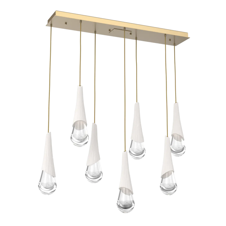 Hammerton Studio Hailstone Linear Multi-Pendant Chandelier Gilded Brass / 7-Piece / Chalk Ceramic