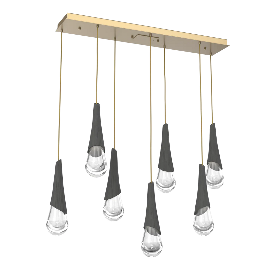 Hammerton Studio Hailstone Linear Multi-Pendant Chandelier Gilded Brass / 7-Piece / Charcoal Ceramic