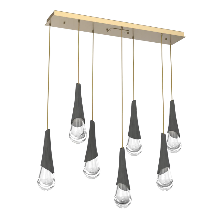 Hammerton Studio Hailstone Linear Multi-Pendant Chandelier Gilded Brass / 7-Piece / Charcoal Ceramic