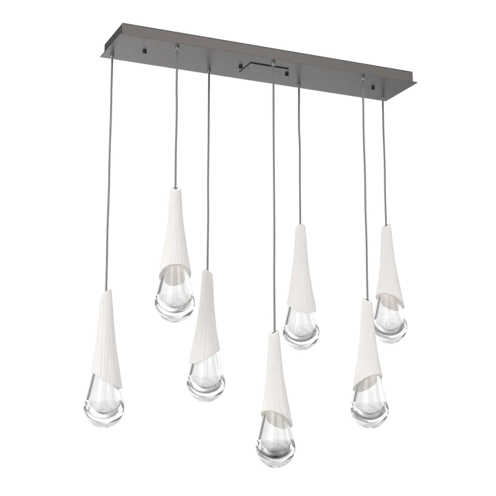 Hammerton Studio Hailstone Linear Multi-Pendant Chandelier Graphite / 7-Piece / Chalk Ceramic