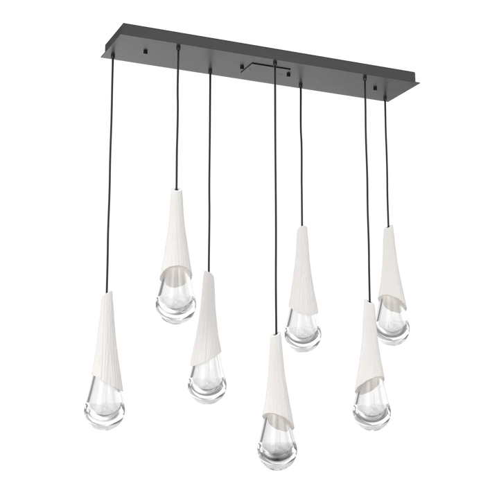 Hammerton Studio Hailstone Linear Multi-Pendant Chandelier Matte Black / 7-Piece / Chalk Ceramic