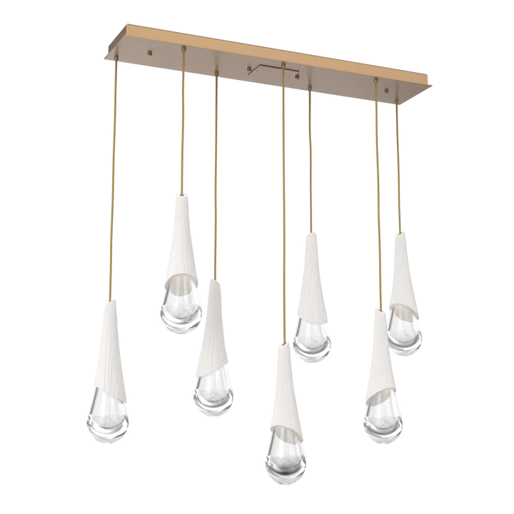 Hammerton Studio Hailstone Linear Multi-Pendant Chandelier Novel Brass / 7-Piece / Chalk Ceramic
