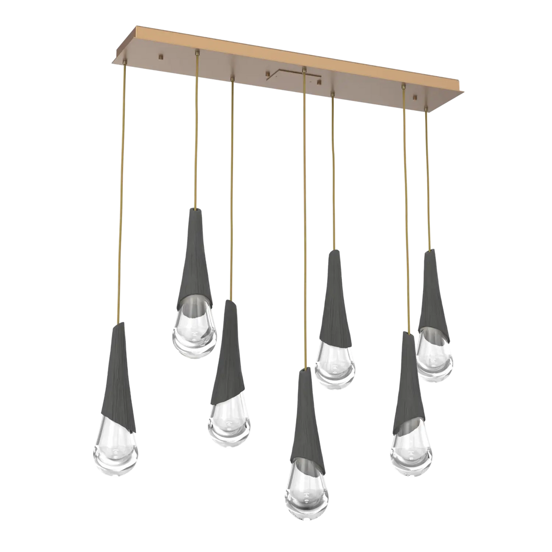 Hammerton Studio Hailstone Linear Multi-Pendant Chandelier Novel Brass / 7-Piece / Charcoal Ceramic