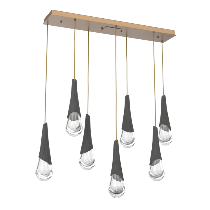 Hammerton Studio Hailstone Linear Multi-Pendant Chandelier Novel Brass / 7-Piece / Charcoal Ceramic