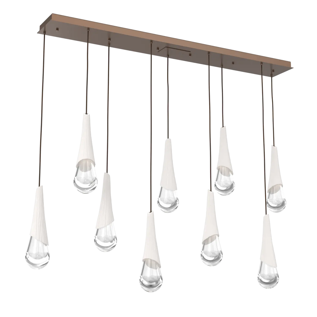 Hammerton Studio Hailstone Linear Multi-Pendant Chandelier Burnished Bronze / 9-Piece / Chalk Ceramic