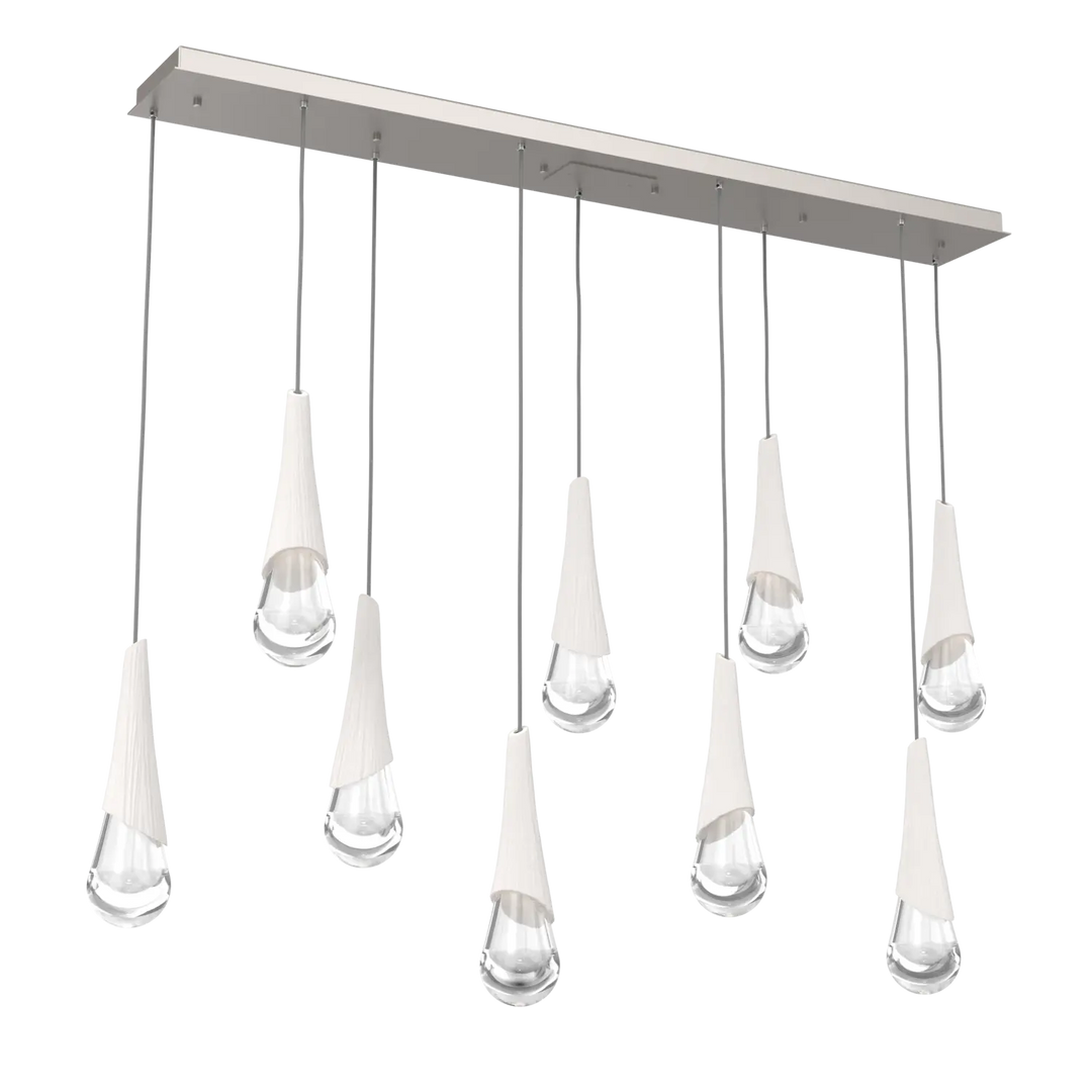 Hammerton Studio Hailstone Linear Multi-Pendant Chandelier Beige Silver / 9-Piece / Chalk Ceramic