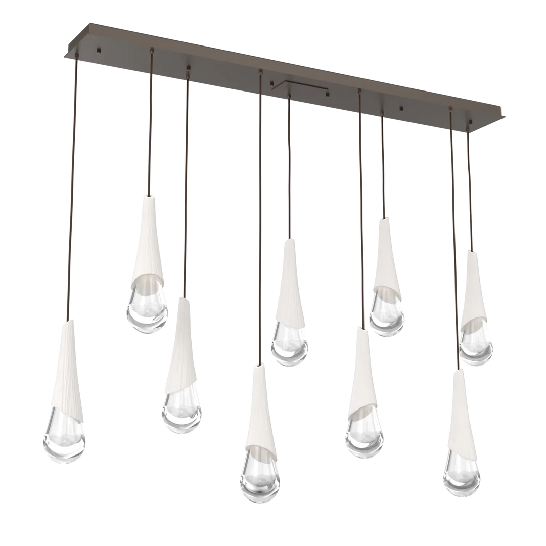 Hammerton Studio Hailstone Linear Multi-Pendant Chandelier Flat Bronze / 9-Piece / Chalk Ceramic