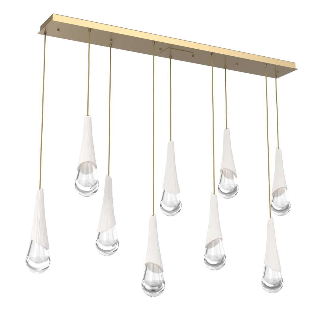 Hammerton Studio Hailstone Linear Multi-Pendant Chandelier Gilded Brass / 9-Piece / Chalk Ceramic
