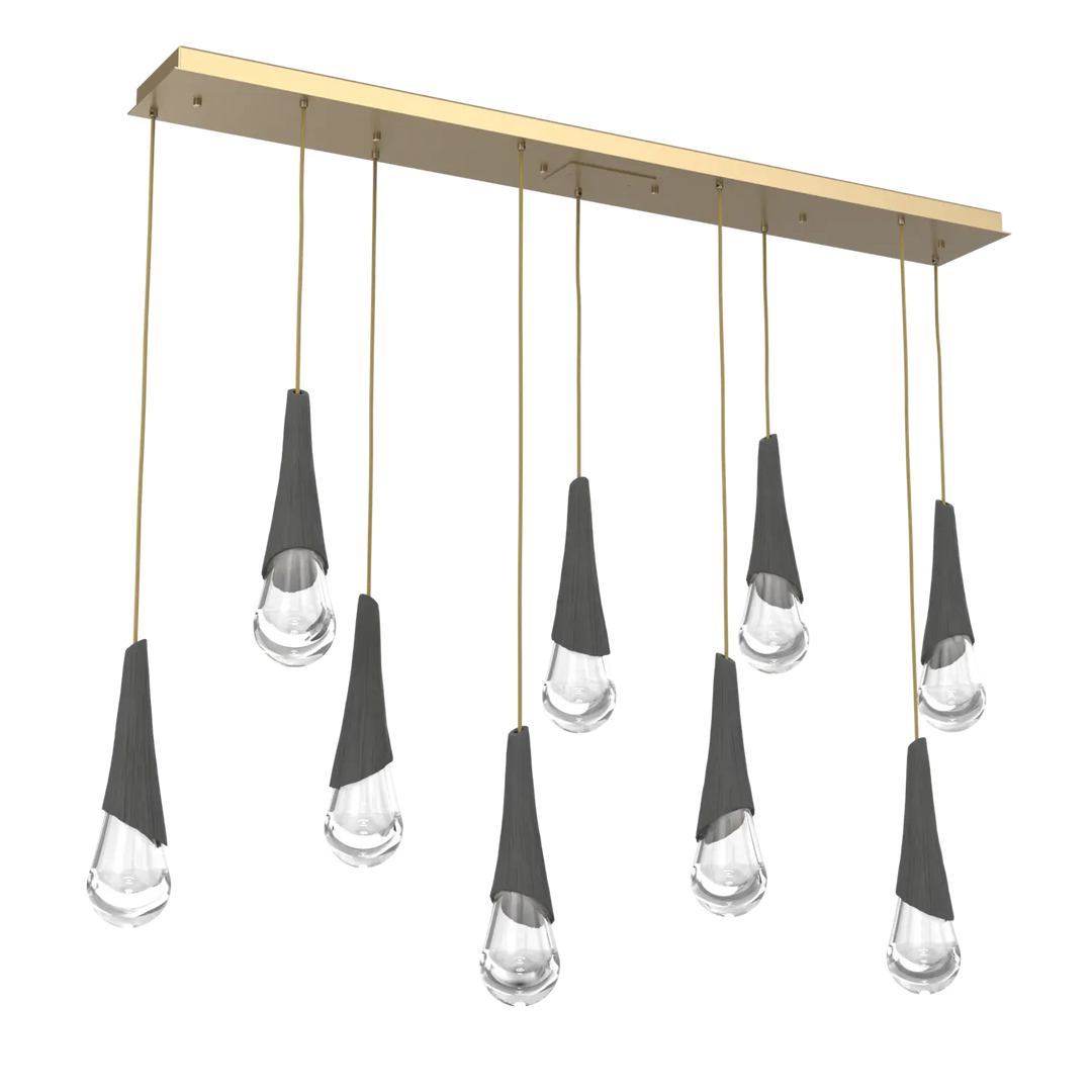 Hammerton Studio Hailstone Linear Multi-Pendant Chandelier Gilded Brass / 9-Piece / Charcoal Ceramic