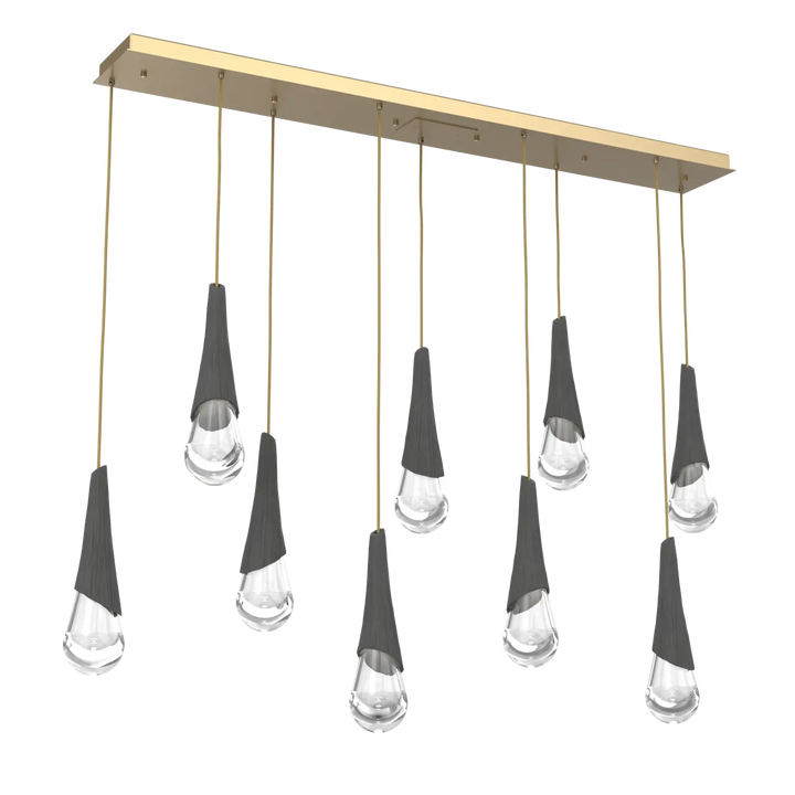 Hammerton Studio Hailstone Linear Multi-Pendant Chandelier Gilded Brass / 9-Piece / Charcoal Ceramic