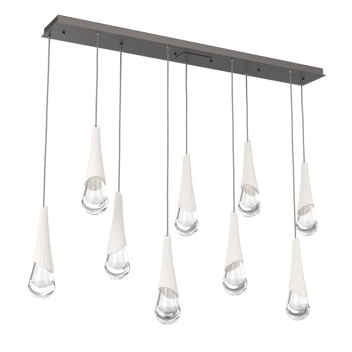 Hammerton Studio Hailstone Linear Multi-Pendant Chandelier Graphite / 9-Piece / Chalk Ceramic