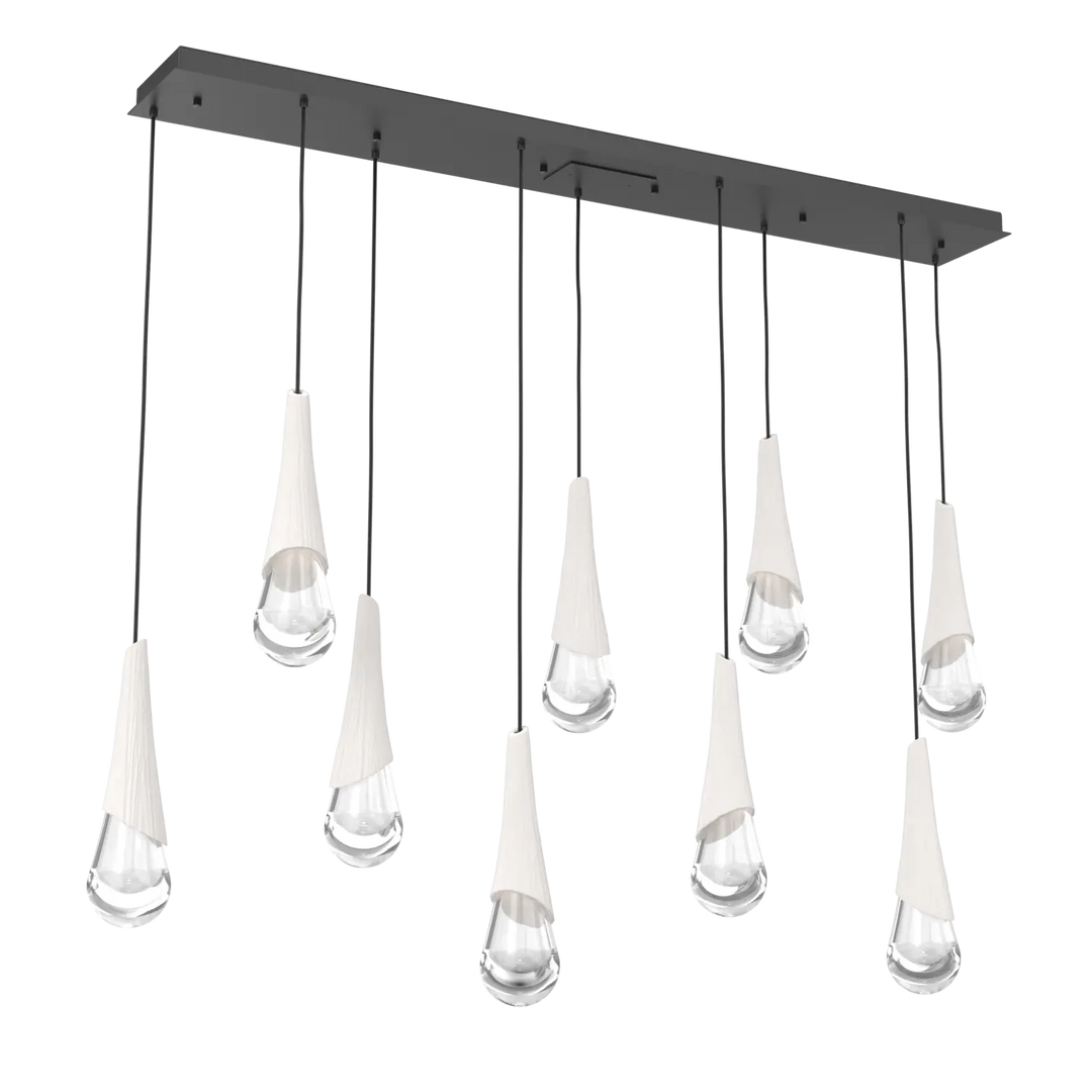 Hammerton Studio Hailstone Linear Multi-Pendant Chandelier Matte Black / 9-Piece / Chalk Ceramic