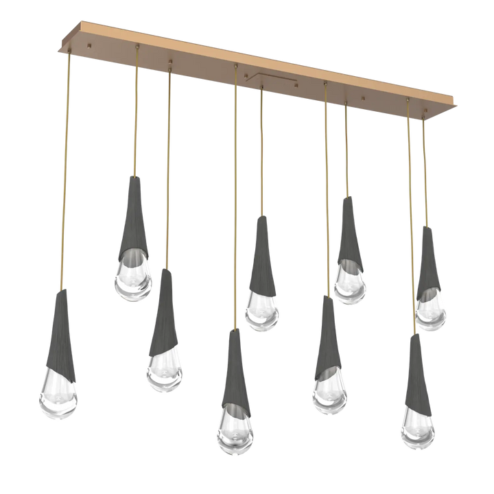 Hammerton Studio Hailstone Linear Multi-Pendant Chandelier Novel Brass / 9-Piece / Charcoal Ceramic