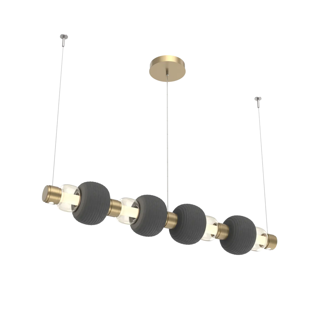 Hammerton Studio Torno Mandrel Linear Chandelier Gilded Brass / Medium / Amber / Charcoal Ceramic