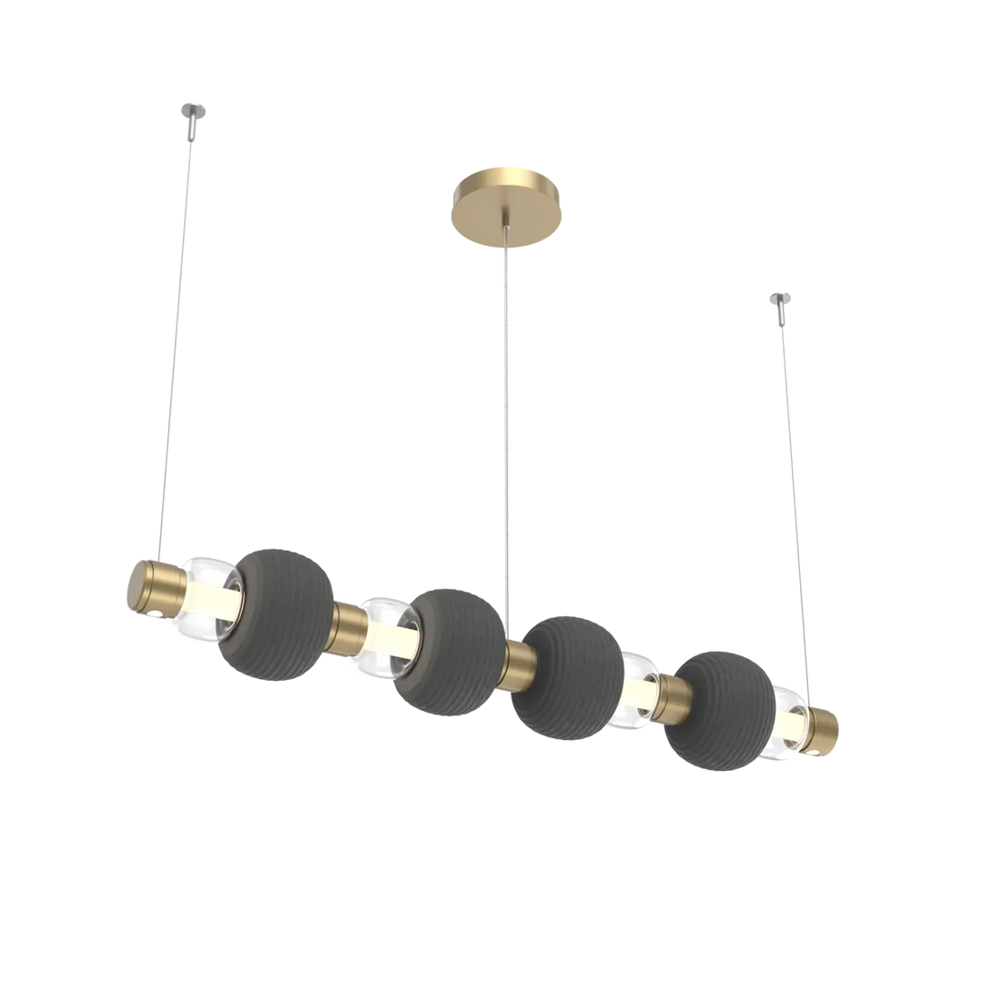 Hammerton Studio Torno Mandrel Linear Chandelier Gilded Brass / Medium / Clear / Charcoal Ceramic