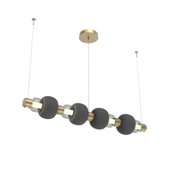 Hammerton Studio Torno Mandrel Linear Chandelier Gilded Brass / Medium / Smoke / Charcoal Ceramic
