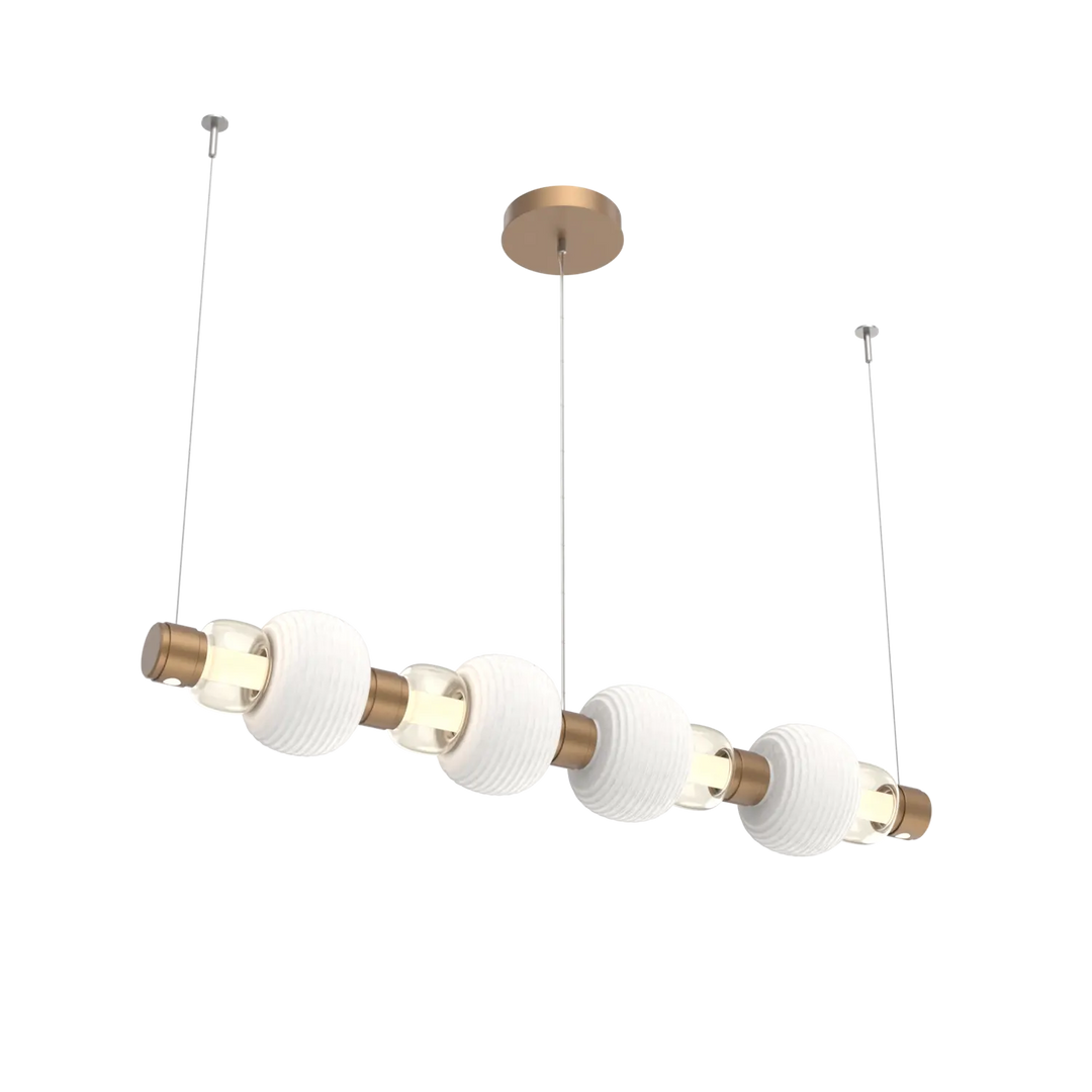 Hammerton Studio Torno Mandrel Linear Chandelier Novel Brass / Medium / Amber / Chalk Ceramic