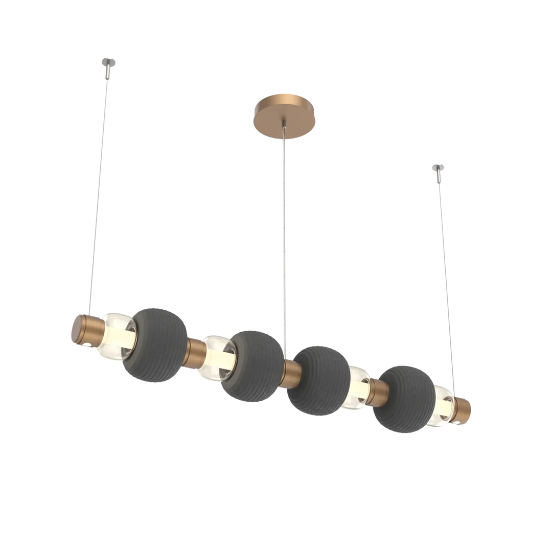 Hammerton Studio Torno Mandrel Linear Chandelier Novel Brass / Medium / Amber / Charcoal Ceramic