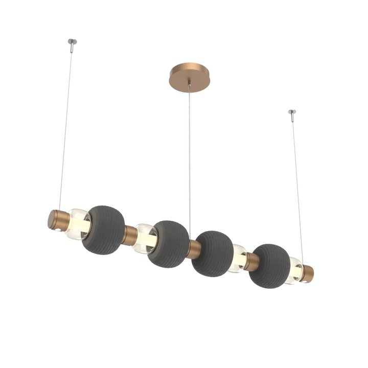 Hammerton Studio Torno Mandrel Linear Chandelier Novel Brass / Medium / Amber / Charcoal Ceramic