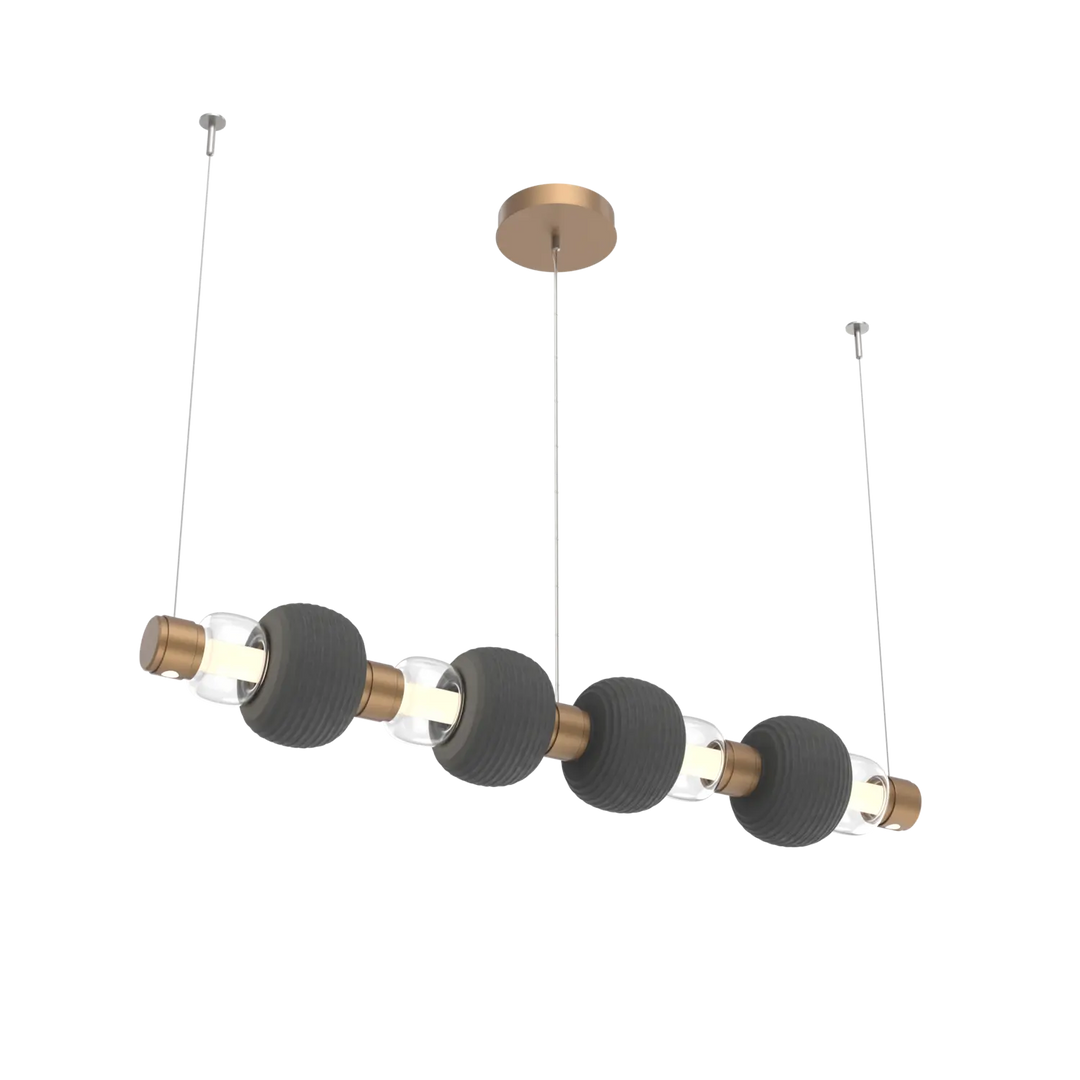 Hammerton Studio Torno Mandrel Linear Chandelier Novel Brass / Medium / Clear / Charcoal Ceramic