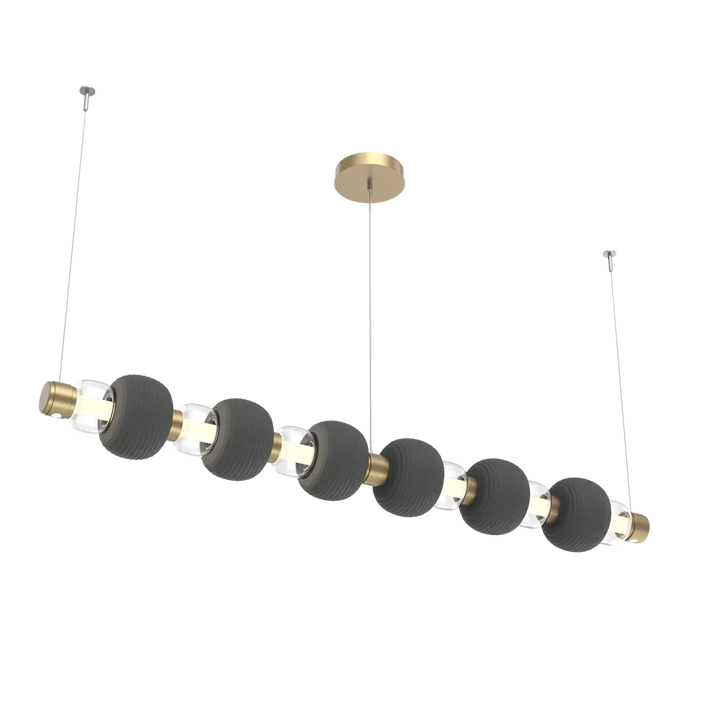 Hammerton Studio Torno Mandrel Linear Chandelier Gilded Brass / Large / Clear / Charcoal Ceramic
