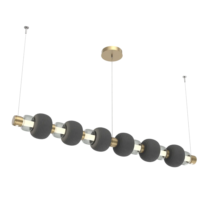 Hammerton Studio Torno Mandrel Linear Chandelier Gilded Brass / Large / Smoke / Charcoal Ceramic