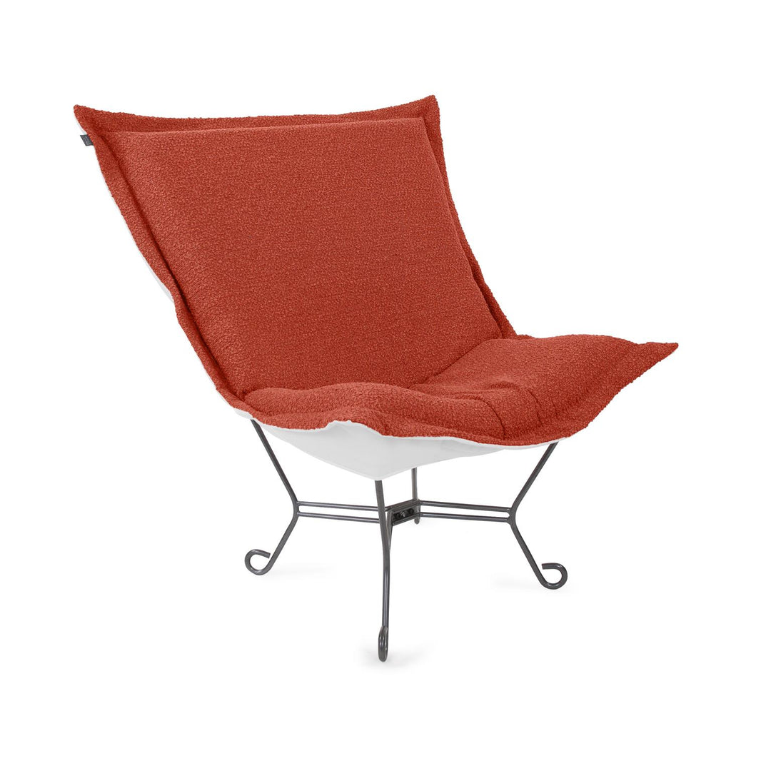 Howard Elliott Collection Patio Scroll Puff Chair Titanium, Alicante Coral Outdoor Living Howard Elliott Collection   