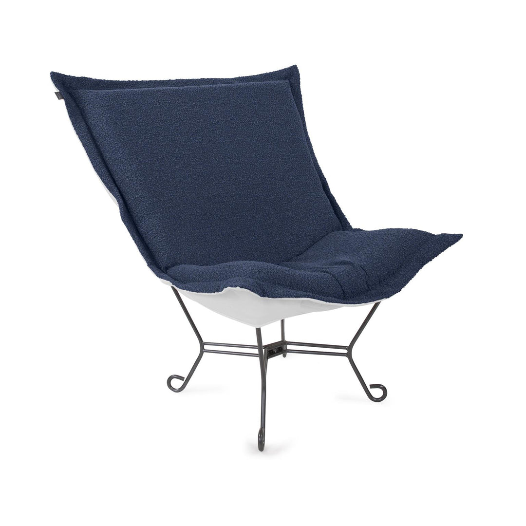 Howard Elliott Collection Patio Scroll Puff Chair Titanium, Alicante Indigo Outdoor Living Howard Elliott Collection   