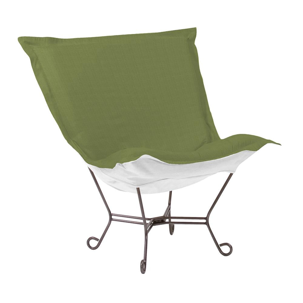 Howard Elliott Collection Patio Scroll Puff Chair Seascape Moss Titanium Frame Outdoor Living Howard Elliott Collection   