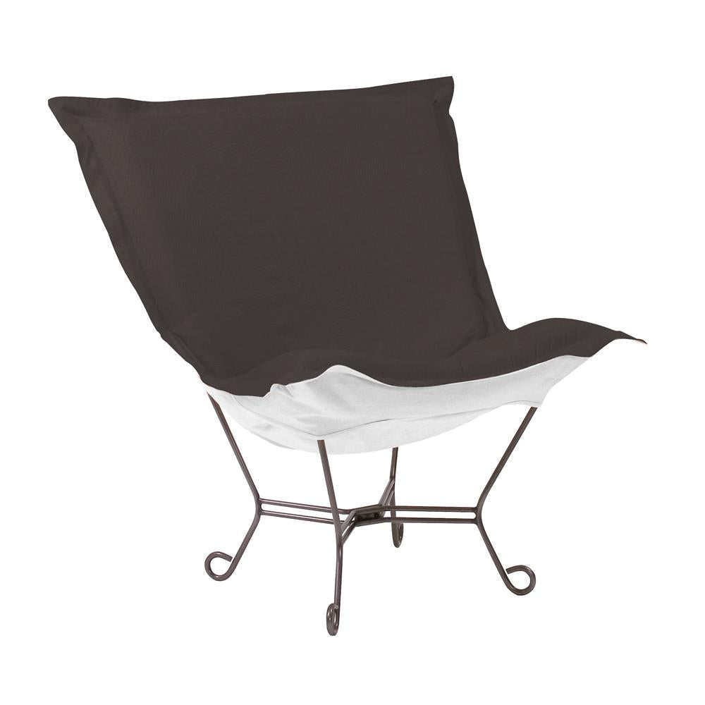 Howard Elliott Collection Patio Scroll Puff Chair Seascape Charcoal Titanium Frame Outdoor Living Howard Elliott Collection   