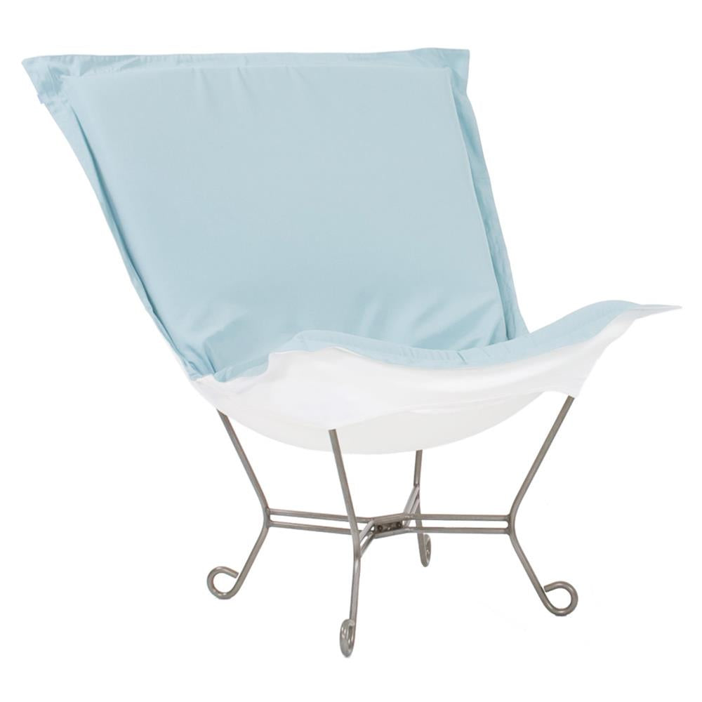 Howard Elliott Collection Patio Scroll Puff Chair Seascape Breeze Titanium Frame Outdoor Living Howard Elliott Collection   