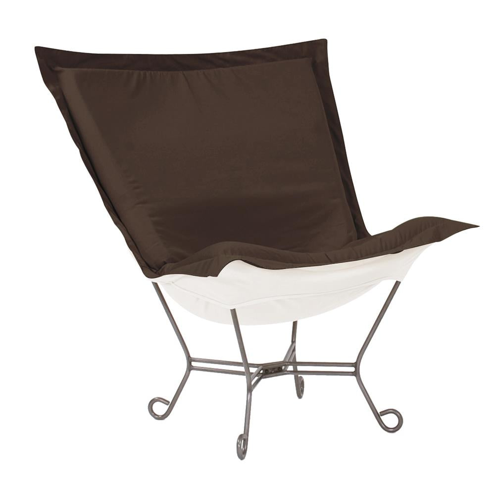 Howard Elliott Collection Patio Scroll Puff Chair Seascape Chocolate Titanium Frame Outdoor Living Howard Elliott Collection   