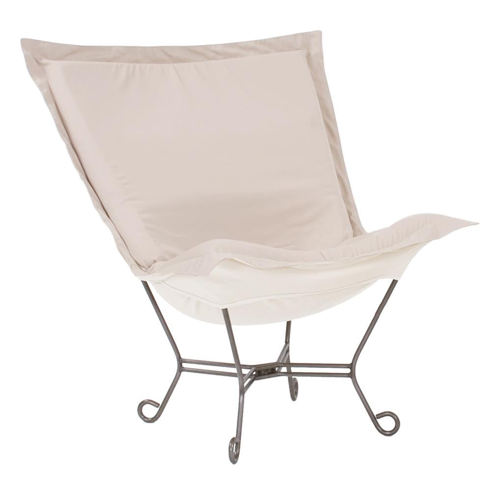 Howard Elliott Collection Patio Scroll Puff Chair Seascape Sand Titanium Frame Outdoor Living Howard Elliott Collection   