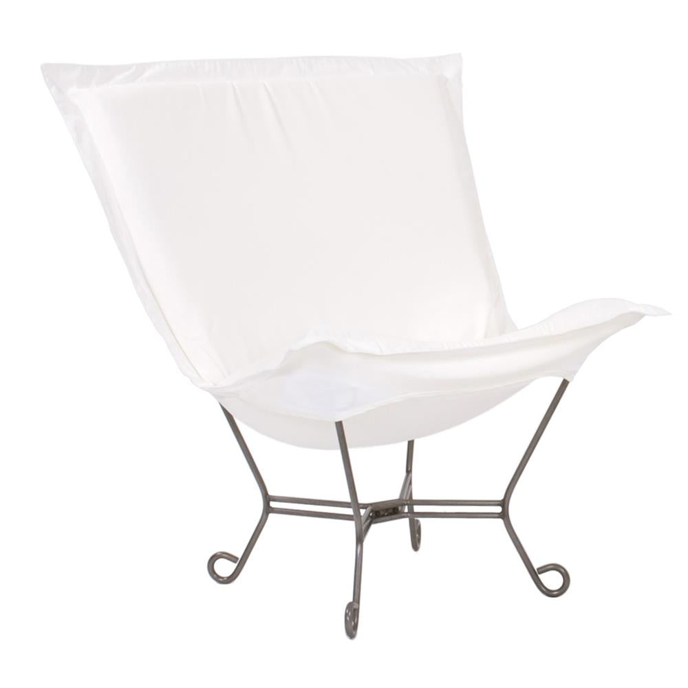 Howard Elliott Collection Patio Scroll Puff Chair Seascape Natural Titanium Frame Outdoor Living Howard Elliott Collection   