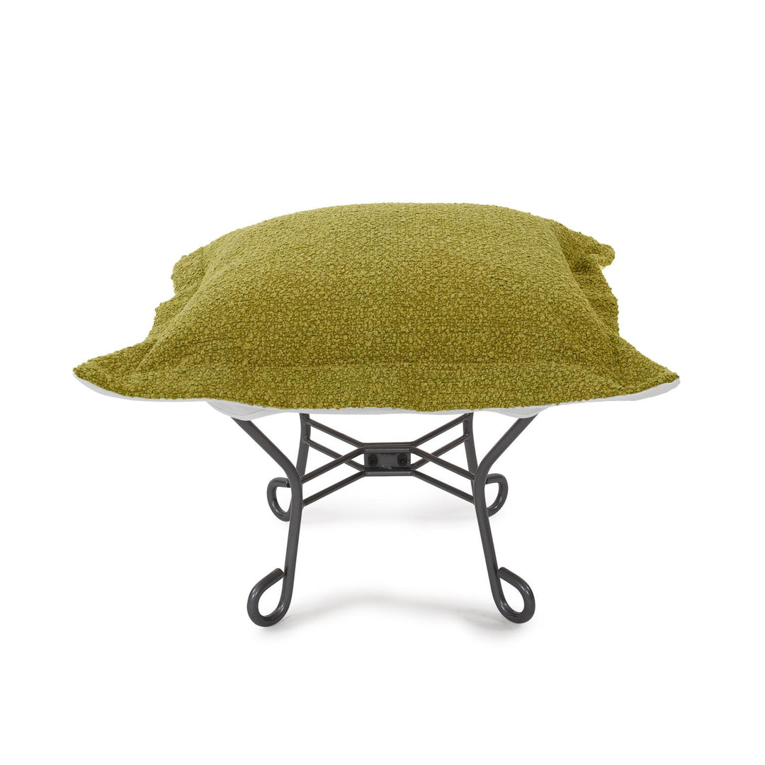 Howard Elliott Collection Patio Scroll Puff Ottoman Titanium, Alicante Moss