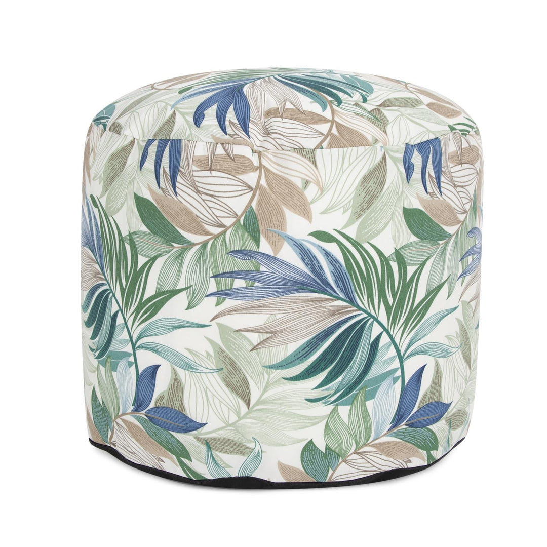 Howard Elliott Collection Outdoor Round Tall Pouf Fern Indigo