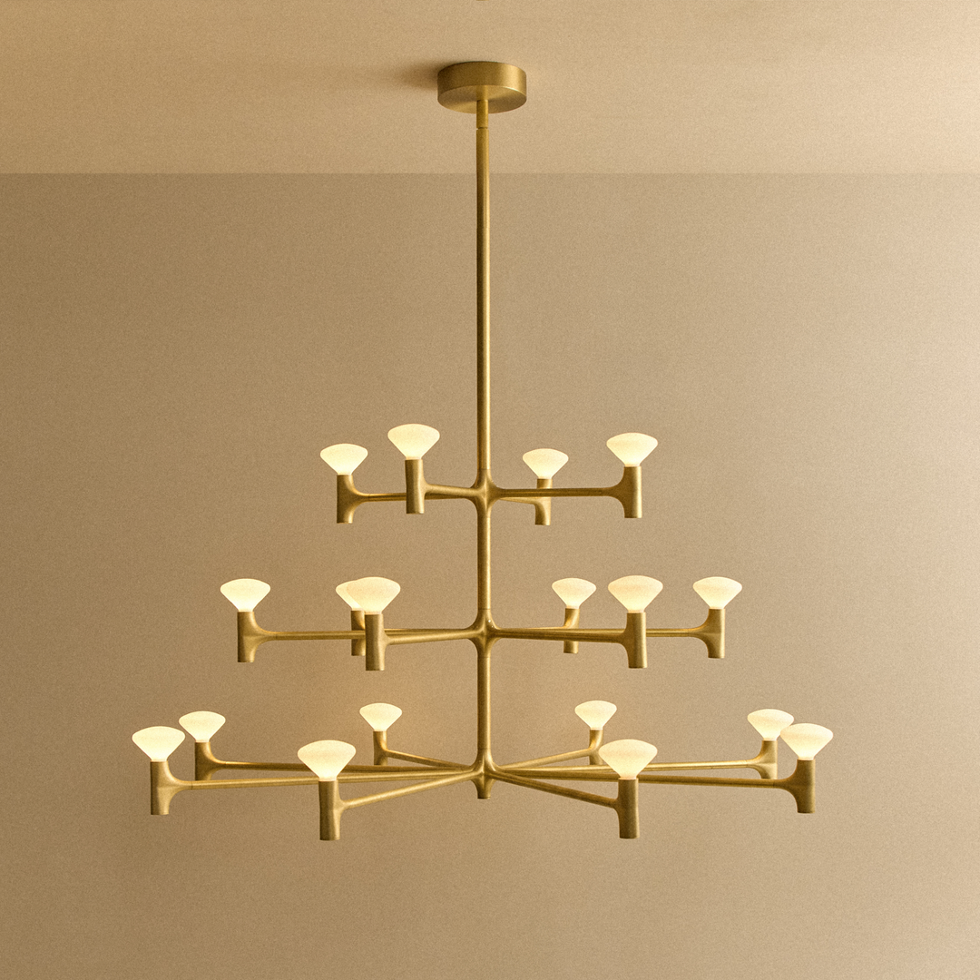 Tala Root Three-Tier Chandelier - three-tier solid brass chandelier