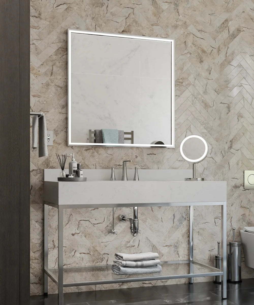 Electric Mirror Radiance frame-lit LED mirror Etched Chrome CH04